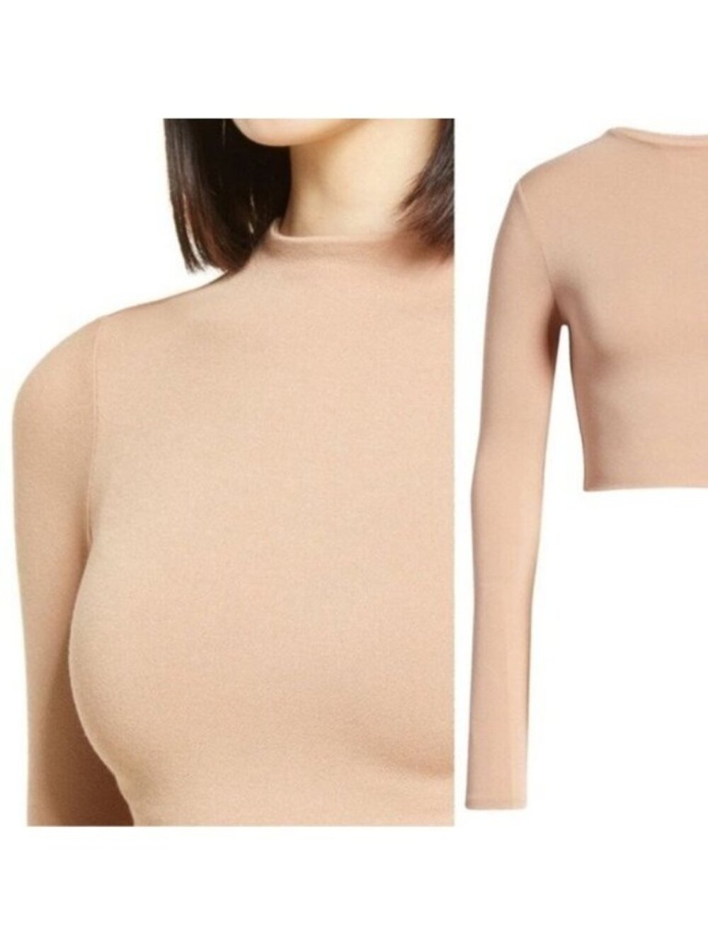 Naked Wardrobe The NW Crop Top L Shapewear Stretch Double Lined Nude Mockneck